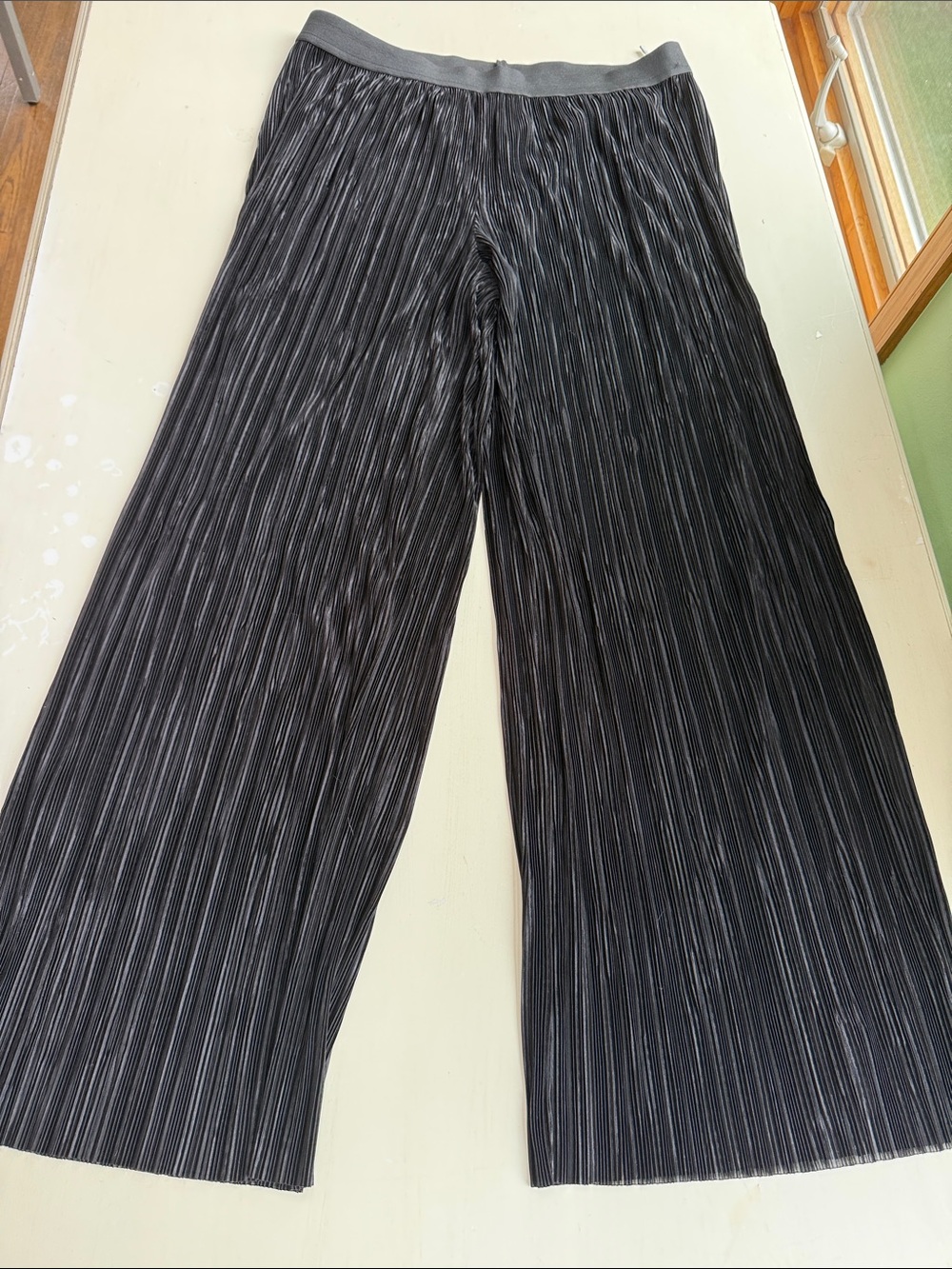 Wide-Leg Pleated Black Pinstripe Pants